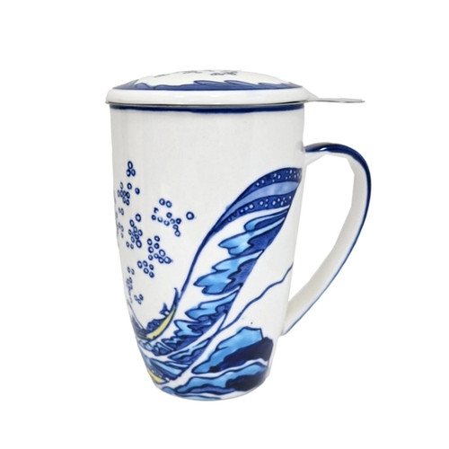 Urban Tokyo – Great Waves Tea Mug with Lid & Infuser – 15oz Porcelain