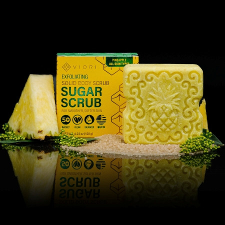 Viori – Pineapple Sugar Scrub – Exfoliating Solid Body Scrub for Soft, Glowing Skin – 4oz