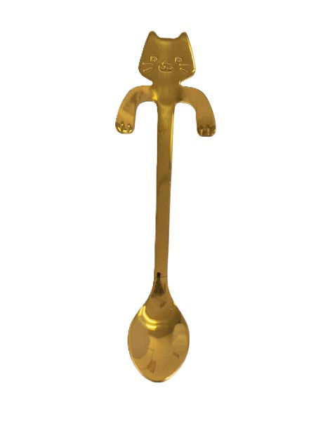Urban Tokyo – Gold Cat Hanging Spoon – Stainless Steel Cute Kitchen Accent – 4.5"