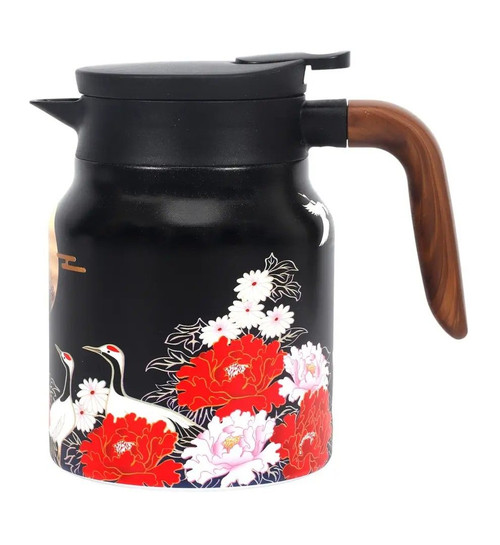 Urban Tokyo – Thermal Tea Kettle with Stainless‑Steel Infuser – Crane Peonies Design – 32oz Long‑Lasting Temperature Hold