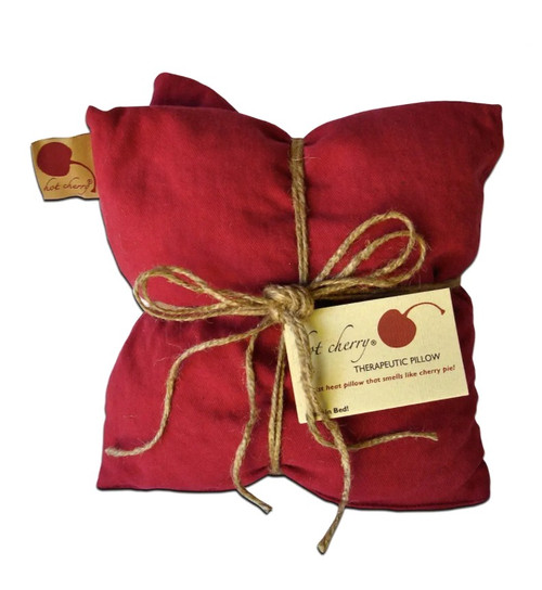 Hot Cherry Pillows – Double Square Pillow in Red Denim – Natural Cherry Pit Warm/Cool Comfort – 21" x 10.5"