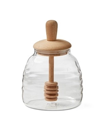 Tag - Honey Dipper Set - Clear Glass Jar with Oak Wood Handle