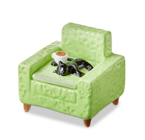 Tag - Black Cat Chair Lidded Trinket Box - Earthenware Vanity Décor