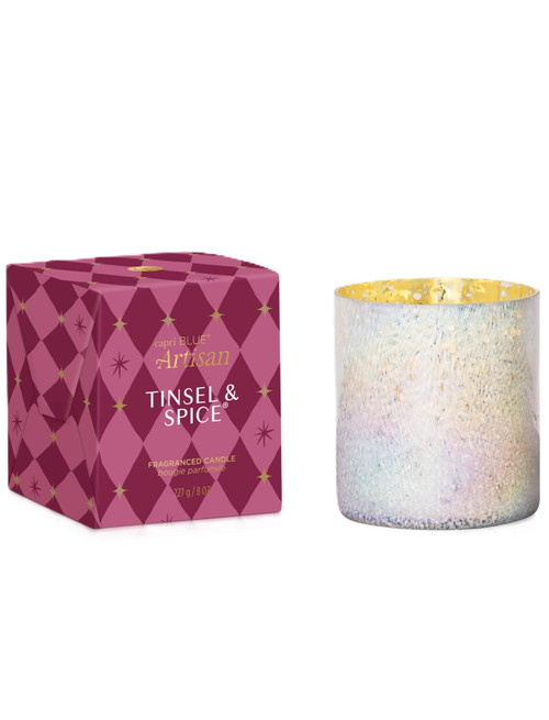 Capri BLUE - Tinsel & Spice Artisan Winter Bazaar Boxed Tumbler Candle - Sugared Citrus & Warm Holiday Spice - 8oz