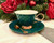 All Cute Little Things Dragon Scale Teal Scalloped Teacup w/ Gold Trim 