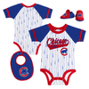 Chicago Cubs Newborn / Infant Base Hitter Bodysuit, Bib & Bootie Set