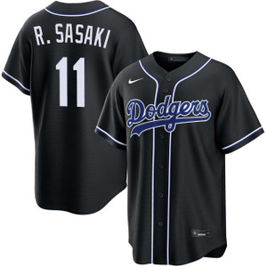Roki Sasaki Kanji Los Angeles Dodgers Black Carbon Jersey by NIKE