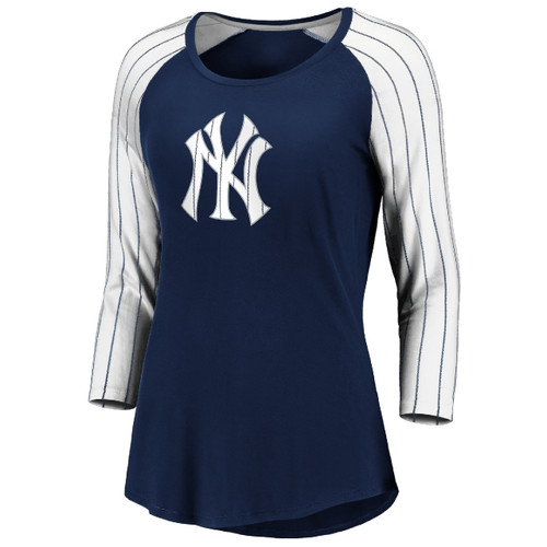 New York Yankees Navy Women's Iconic Pinstripe 3/4 Sleeve Shirt