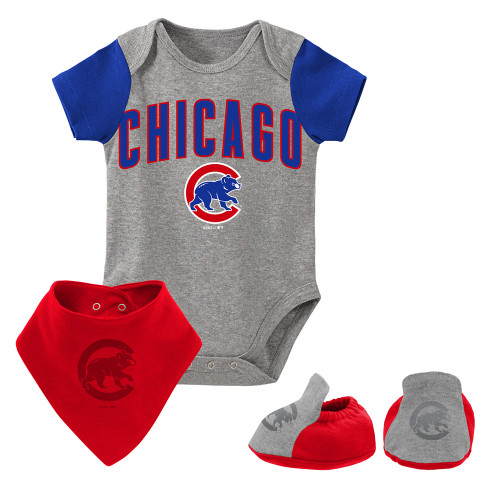 Chicago Cubs Newborn / Infant Three-Piece Bodysuit, Bib & Bootie Set