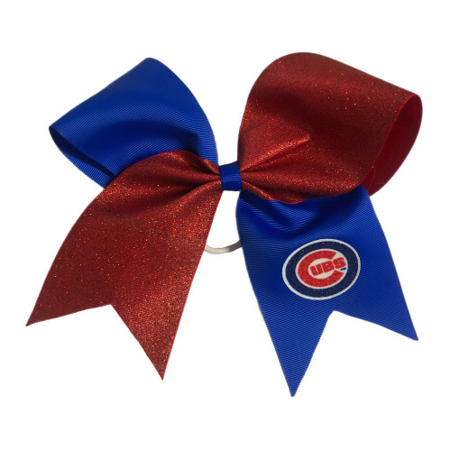 Chicago Cubs Jumbo Glitter Cheer Bow with Ponytail Holder