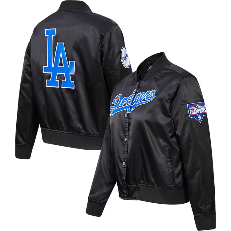 Los Angeles Dodgers Women's Classic Satin Full-Snap Black Jacket