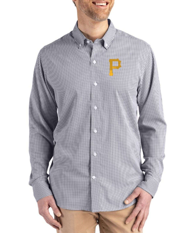 pittsburgh pirates dress shirt Men's Antigua Black Pittsburgh Pirates Porter Woven Long Sleeve Button-Down  Shirt