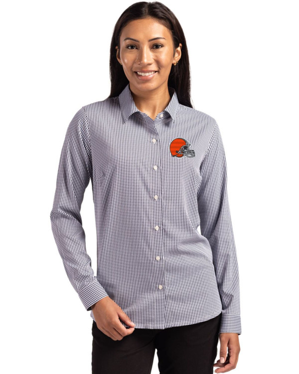 Cleveland Browns Women’s Long Sleeve Spread Collar Dress Shirt – Black/White XL Recycled Gingham