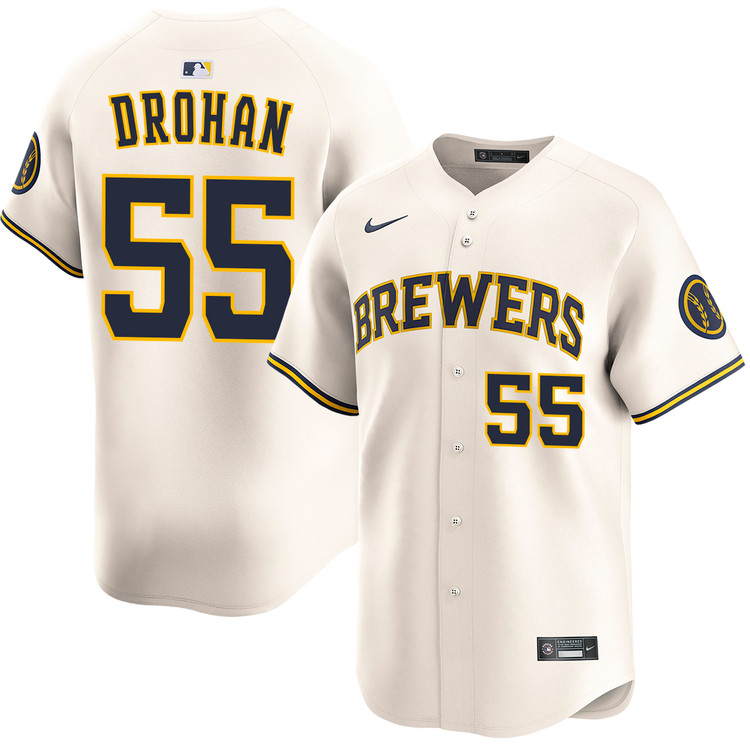 Shane Drohan Milwaukee Brewers Home Limited Jersey by NIKE