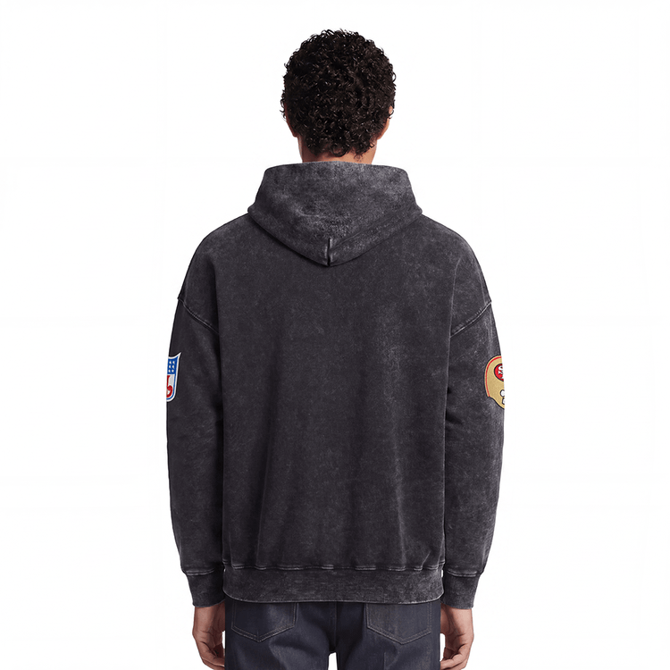 San Francisco 49ers Washed Black First Team Men's Pull Over Hoodie
