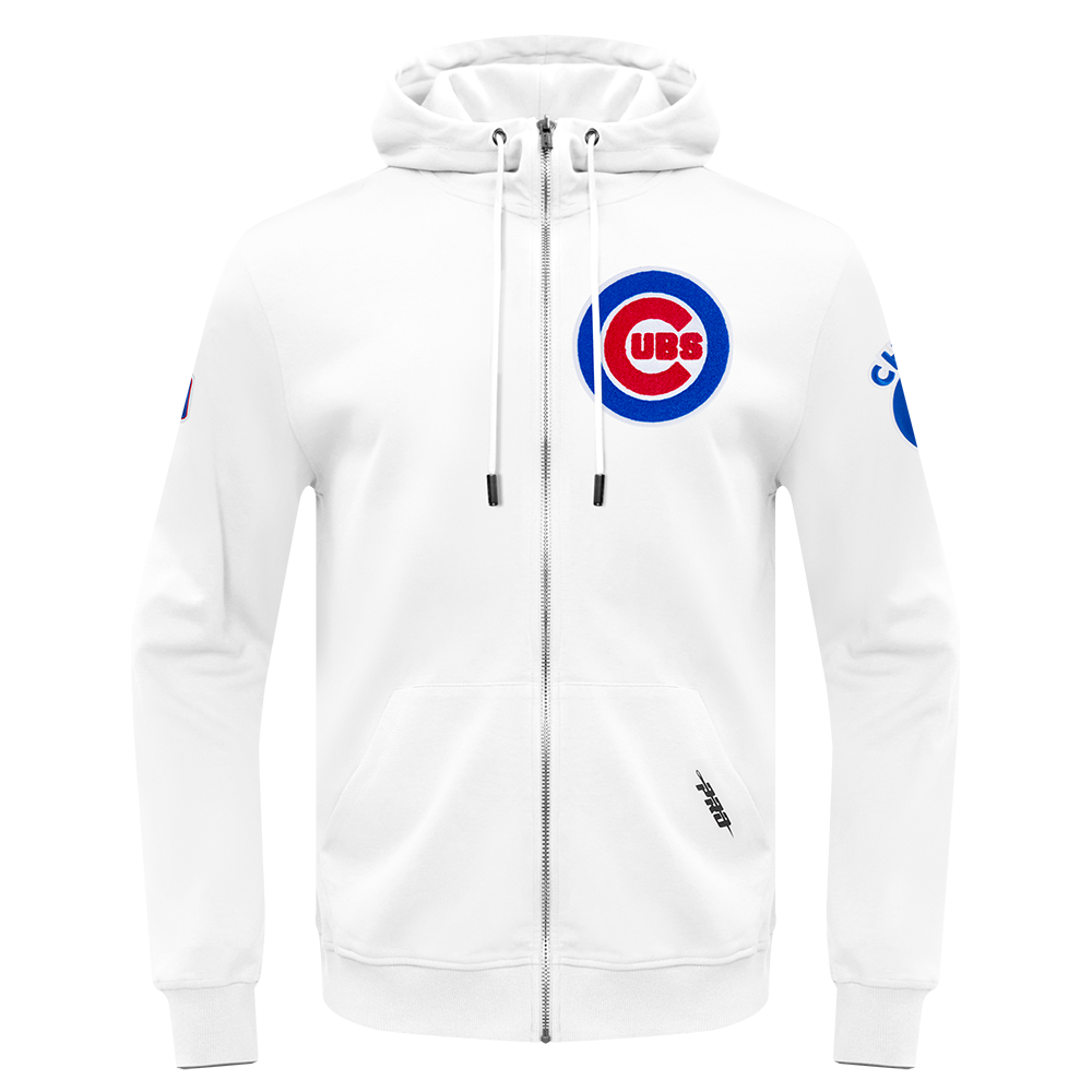 Chicago Cubs Classic Chenille Double Knit Full-Zip White Hoodie by