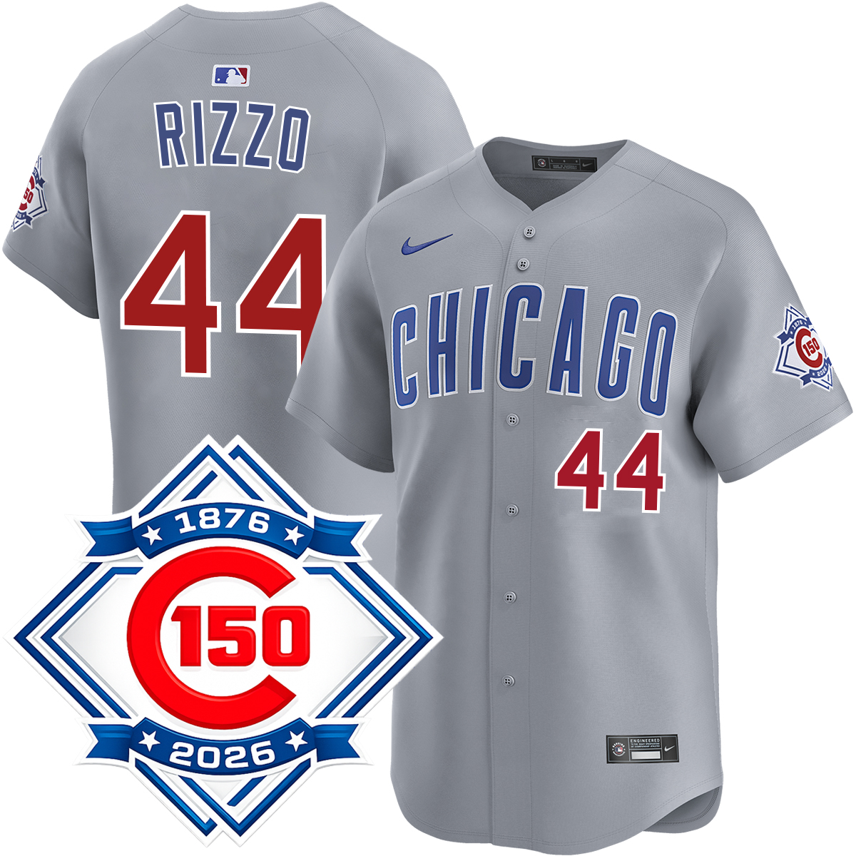 MLB シカゴ カブスRIZZO ベースボールシャツ Anthony Rizzo Chicago Cubs Road 150th Anniversary Limited Jersey