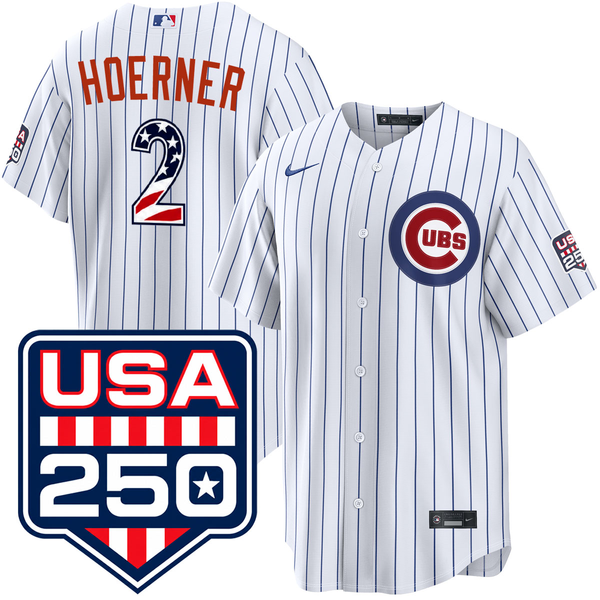 Nico Hoerner Chicago Cubs USA 250 Fourth of July Home Jersey by