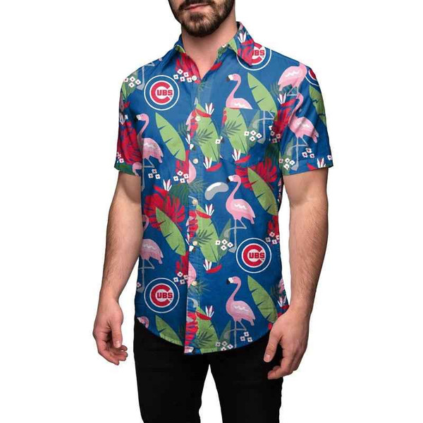 Chicago Cubs Floral Button Up Hawaiian Shirt by FOCO