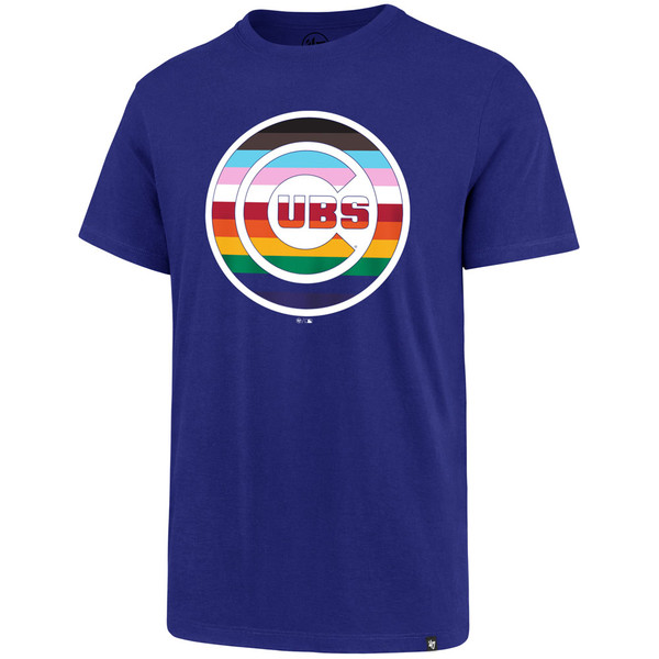 Chicago Cubs Shirt Mens Large Blue Rainbow Logo 47 Brand Crew Neck Short  Sleeve