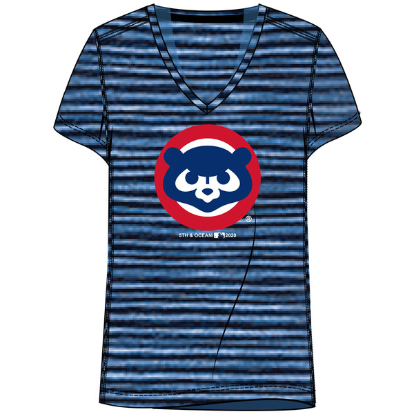 Chicago Cubs V-Neck Pinstripe 1984 Bear Women's T-Shirt - Clark