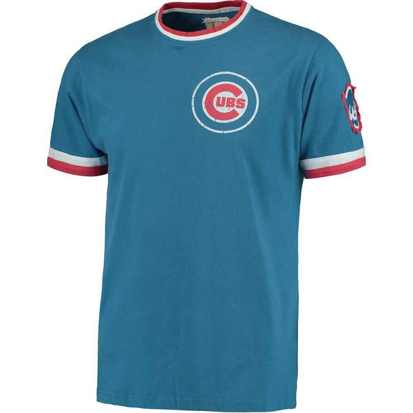 Men's Chicago Cubs Red Jacket White Brass Tacks Pinstripe T-Shirt