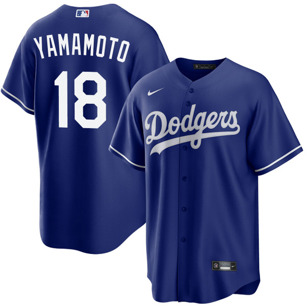 ウェア Nike Dodgers Yamamoto 18 Replica uniform Yoshinobu Yamamoto Los Angeles Dodgers Royal Alternate