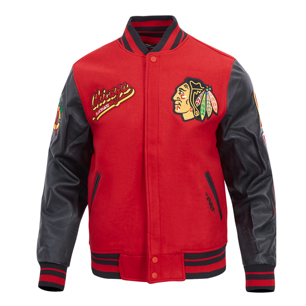 Chicago Blackhawks Script Tail Wool FullZip Varsity Jacket by Pro