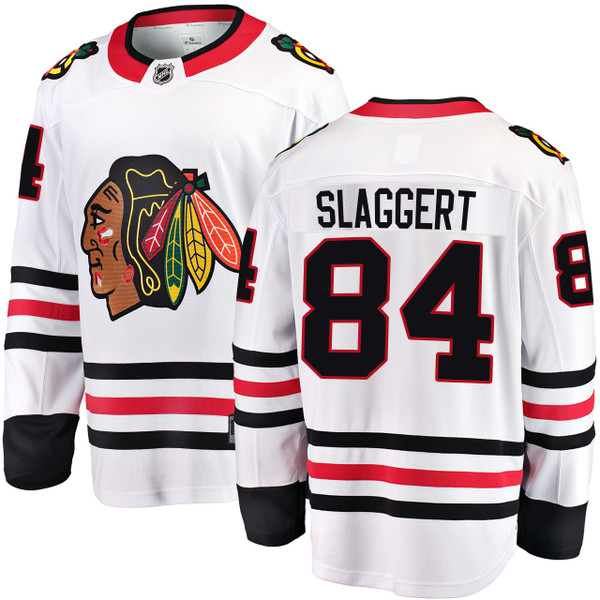 Landon Slaggert Chicago Blackhawks Road White Breakaway Jersey by - Main Image