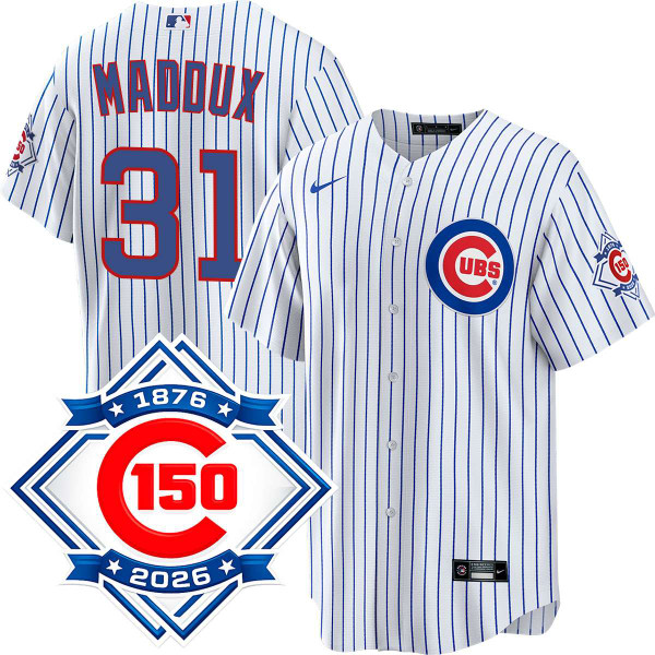 Greg Maddux Chicago Cubs Home 150th Anniversary Jersey by NIKE