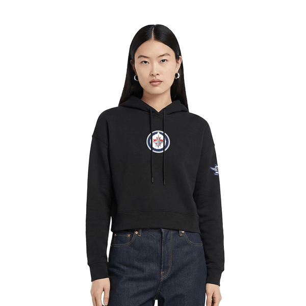 Winnipeg Jets Black Classic Women's Fleece Cropped Pullover Hoodie