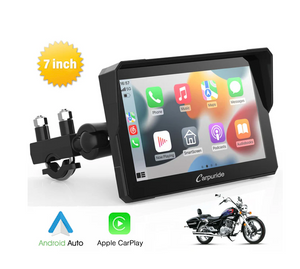 Apple CarPlay - Android Auto - 7" Screen - Wireless Portable Dual Bluetooth Waterproof 