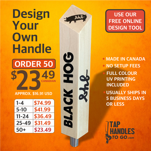 Diamond tall wood tap handle. Customize with your design. Aluminum ferrule.