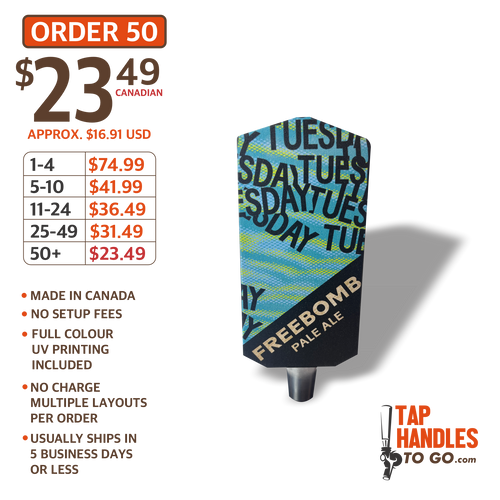 Badge short beer tap handle made in Canada laser cut