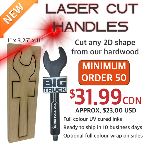 Laser cut custom shaped beer tap handles