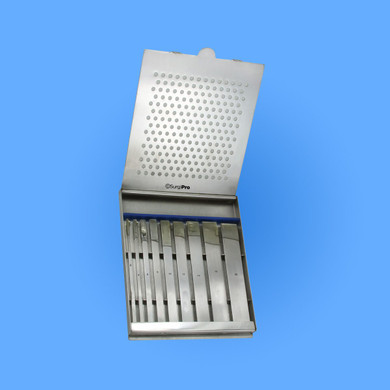 Surgical Set Of 9 Swiss Osteotomes In Sterilizer Case, SPOH-154