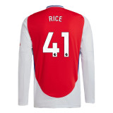 RICE #41 Arsenal 24/25 Men's Home Long Sleeve Shirt - PL Font