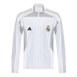 Real Madrid 25/26 Men's White Long Zip Windbreaker