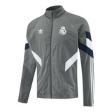 Real Madrid 25/26 Men's Gray Long Zip Windbreaker