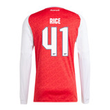 RICE #41 Arsenal 25/26 Men's Home Long Sleeve Shirt - Arsenal Font