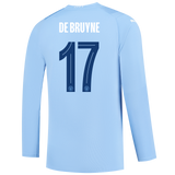 DE BRUYNE #17 Manchester City 23/24 Men's Home Long Sleeve Shirt - Man City Font