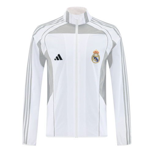 Real Madrid 25/26 Men's White Long Zip Windbreaker