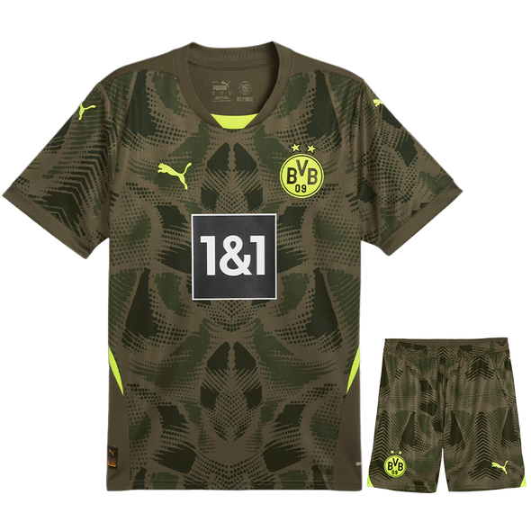 Borussia Dortmund 24/25 Kid's Olive Goalkeeper Shirt and Shorts