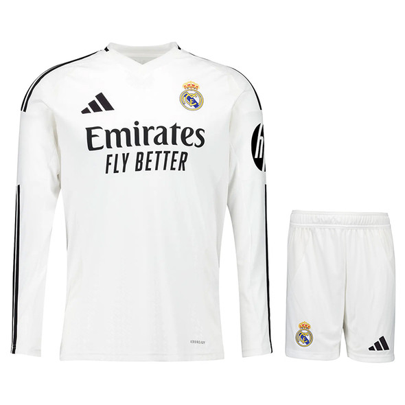 Real Madrid 24/25 Kid's Home Long Sleeve Shirt and Shorts