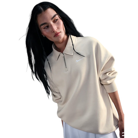 Nike Women's Beige Oversized Short-Zip Fleece