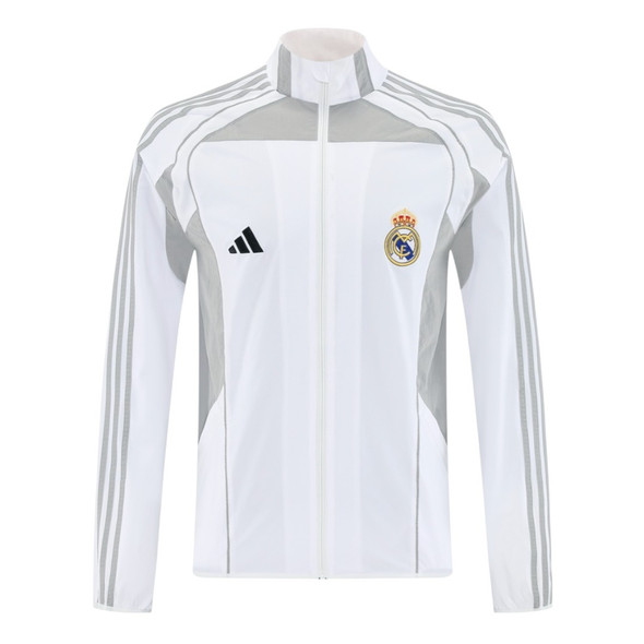 Real Madrid 25/26 Men's White Long Zip Windbreaker