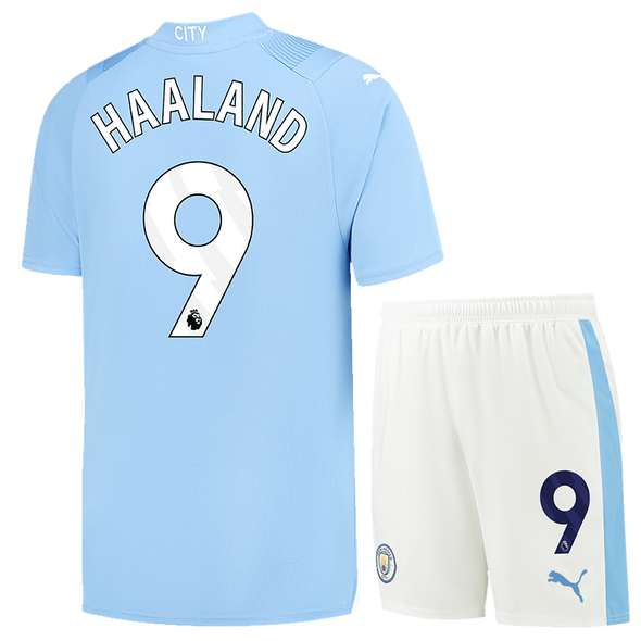 HAALAND #9 Manchester City 23/24 Kid's Home Shirt and Shorts - PL Font