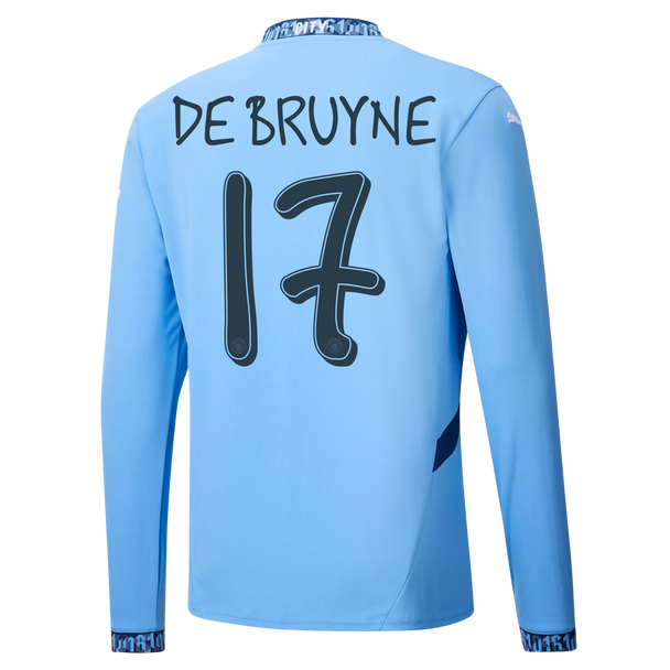 DE BRUYNE #17 Manchester City 24/25 Men's Home Long Sleeve Shirt - Man City Font