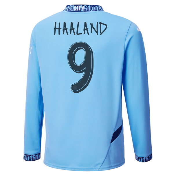 HAALAND #9 Manchester City 24/25 Men's Home Long Sleeve Shirt - Man City Font