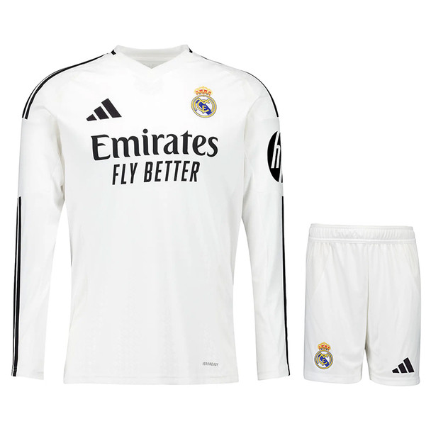 Real Madrid 24/25 Kid's Home Long Sleeve Shirt and Shorts